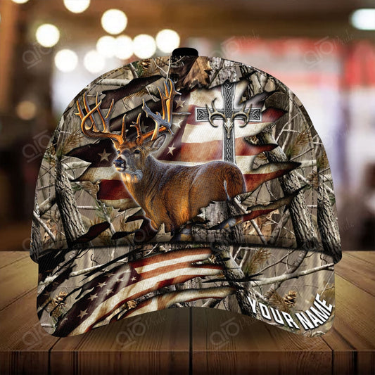 Joycorners  Colorful Cross America Hunting Deer Personalized Hats 3D Multicolored