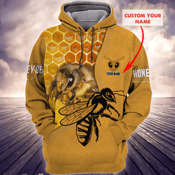 Joycorners Personalized Name Honey Bee 3D Printed Hoodie