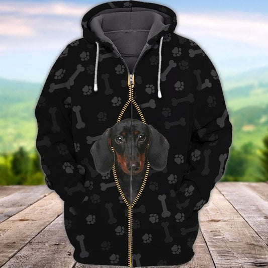 Joycorners Dachshund Loves Zip Pattern Custom Name And Dog 3D Full Print Shirts