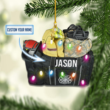Joycorners Personalized Firefighter Christmas Uniform Set Ornaments, Christmas Gift for Firefighter 2D Flat LM1811
