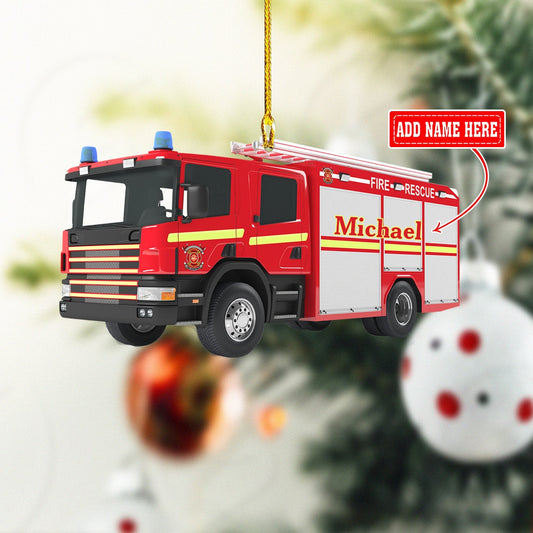 Joycorners Personalized Firefighter Car Christmas Ornaments, Perfect Ornament for Firefighter Man 2D Flat LM1811