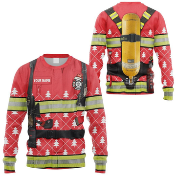 Maxcorners Personalized Custom Name 3D Firefighter Christmas Ugly Sweater, Gift for Firefighter LM1911