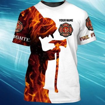 Maxcorners Personalized Custom Name Firefighter Apparel 3D Full Print Firefighter Tshirt LM1911