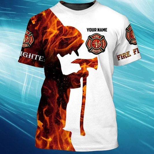 Maxcorners Personalized Custom Name Firefighter Apparel 3D Full Print Firefighter Tshirt LM1911