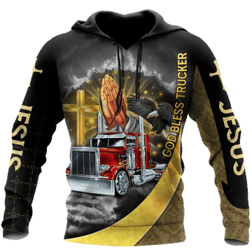 Joycorners God Bless Trucker Premium Personalized Unisex All Over Printed 3D Hoodie LM2209