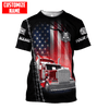 Joycorners Personalized Trucker American Flag Shirt LM2209