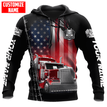 Joycorners Personalized Trucker American Flag Shirt LM2209