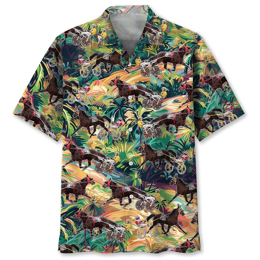 TROPICAL TERRAIN HORSE HARNESS RACING HAWAIIAN SHIRT