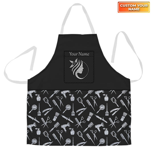 Joycorners Silver Hairdresser Pattern All Over Printed Custom Name 3D Apron