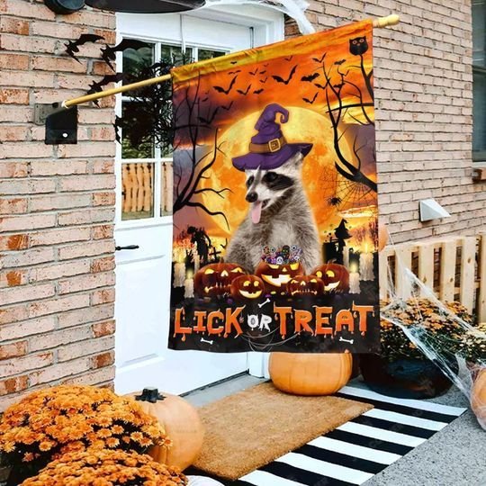 Joycorners Happy Halloween Raccoon Lick Or Treat 3D Printed Flag