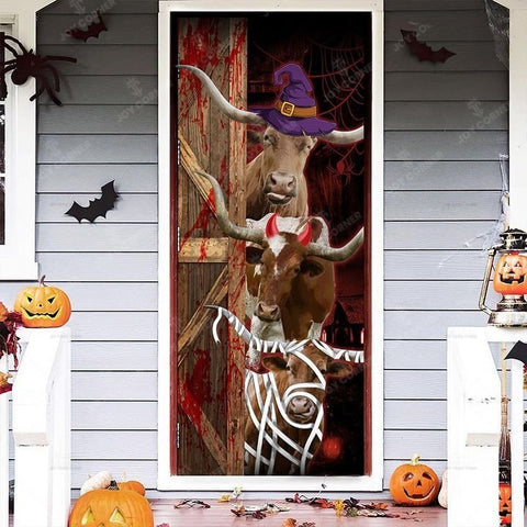 Joycorners Happy Halloween Freaky TX Longhorn Door Cover
