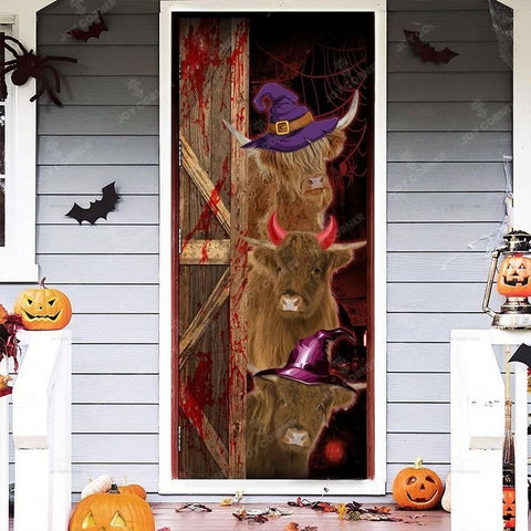 Joycorners Happy Halloween Freaky Highland Cattle Door Cover