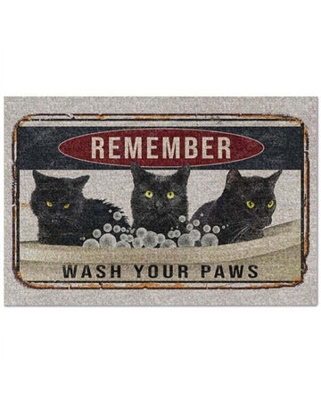 Joycorners Black Cat Wash Your Paws All Over Printed 3D Doormat