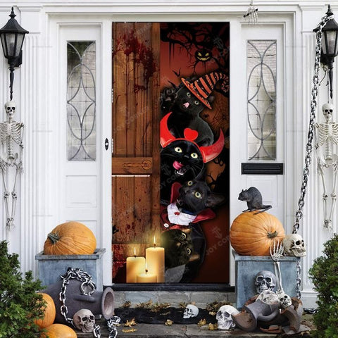 Joycorners Happy Halloween Freaky Black Cats Door Cover