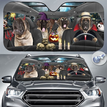 Joycorners Happy Halloween English Mastiff Car 3D Printed Sun Shade