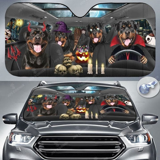 Joycorners Happy Halloween Rottweiler Dog Car 3D Printed Sun Shade