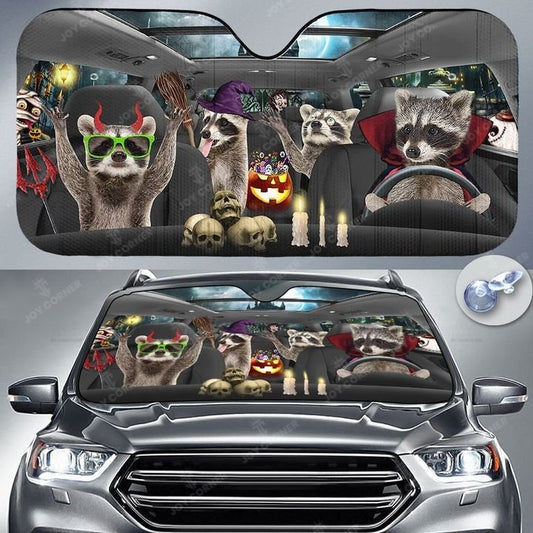 Joycorners Happy Halloween Raccoon Car 3D Printed Sun Shade