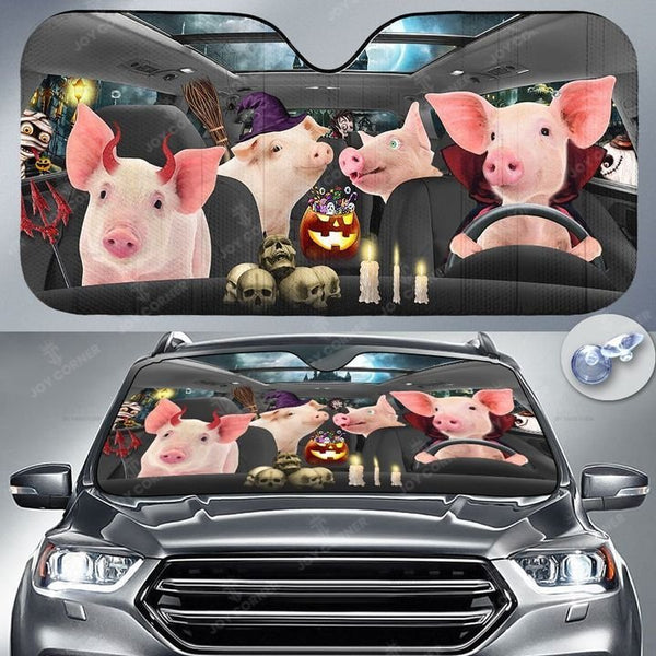 Joycorners Happy Halloween Pig Car 3D Printed Sun Shade