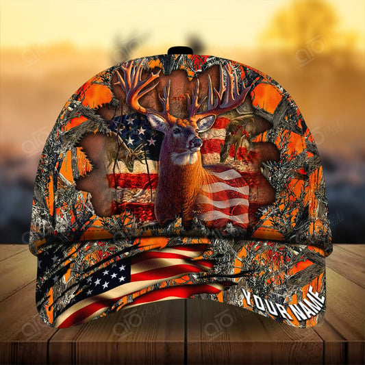 Joycorners Best Cracked Flag Deer Hunting Personalized Hats 3D Multicolored