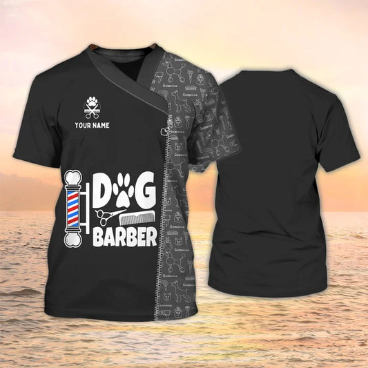 Barber Paw Dog Groomer Personalized Name 3D Shirt