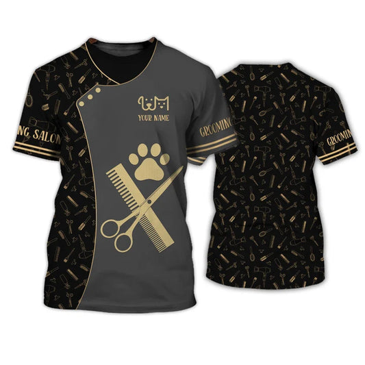 Barber Black Pet Dog Groomer Personalized Name 3D Shirt