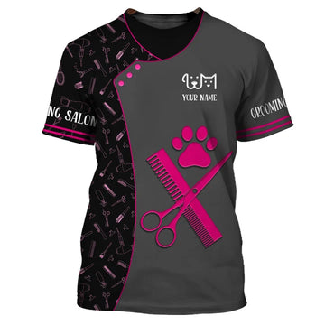 Barber Black Pet Dog Groomer Personalized Name 3D Shirt