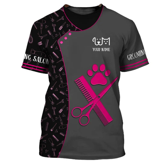 Barber Black Pet Dog Groomer Personalized Name 3D Shirt