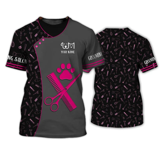 Barber Black Pet Dog Groomer Personalized Name 3D Shirt