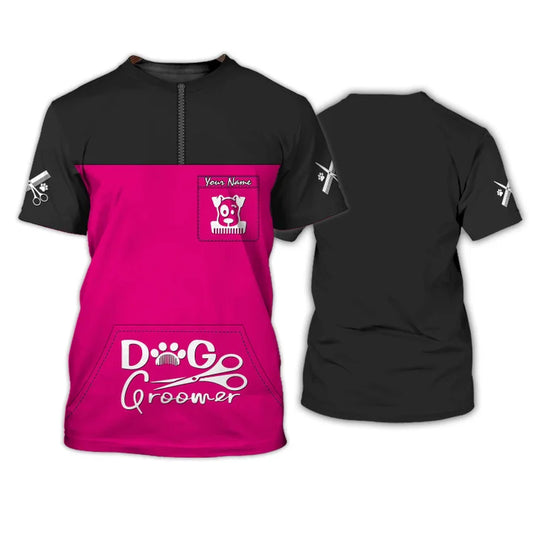 Barber Black & Pink Pet Dog Groomer Personalized Name 3D Shirt