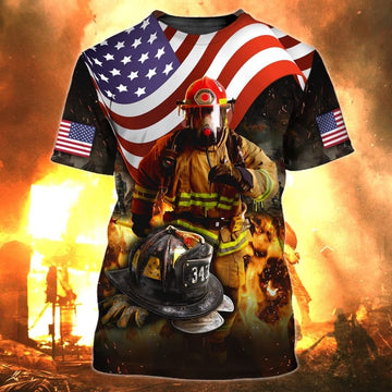 Maxcorners Never Forget Firefighter Flag American Pattern 3D Shirt, Gift for Firefighter LM1911
