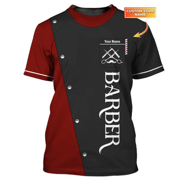Barber Tools Personalized Name Black & Red 3D Shirt