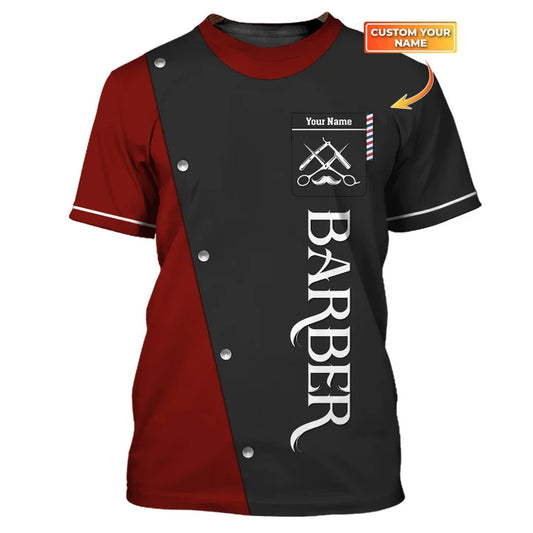 Barber Tools Personalized Name Black & Red 3D Shirt