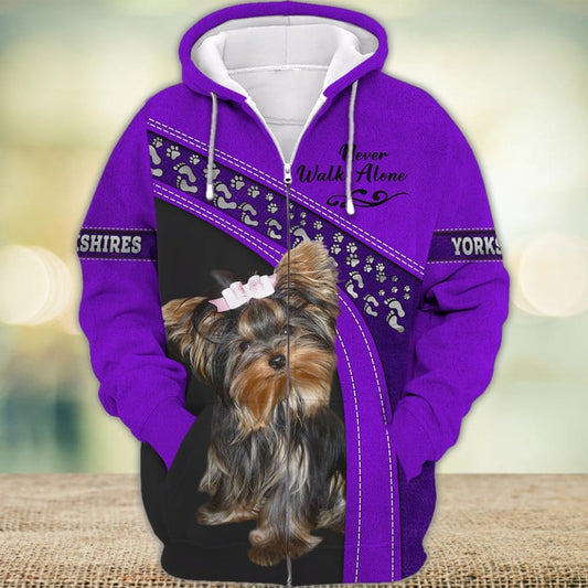 Joycorners Yorkshire Lover Never Walk Alone ( Violet ) 3D Custom Name And Dog Full Print Shirts