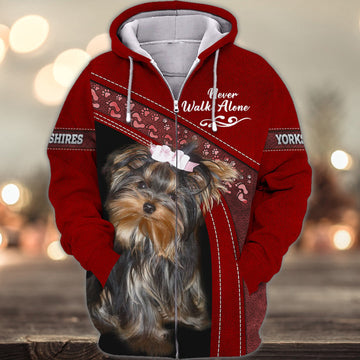 Joycorners Yorkshire Lover Never Walk Alone ( Red ) 3D Custom Name And Dog Full Print Shirts