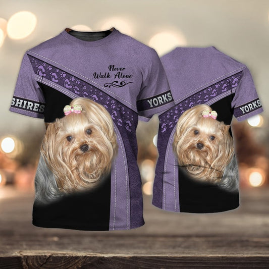 Joycorners Yorkshire Lover Never Walk Alone ( Purple ) 3D Custom Name And Dog Full Print Shirts