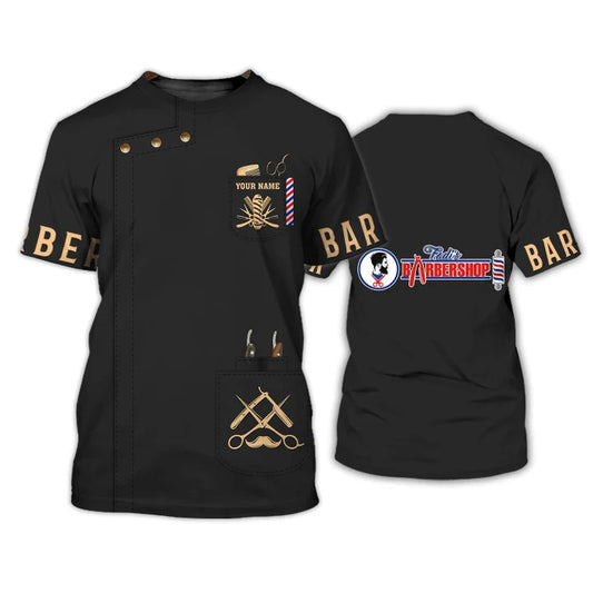 Barber Tools Personalized Name Black 3D Shirt