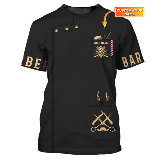 Barber Tools Personalized Name Black 3D Shirt