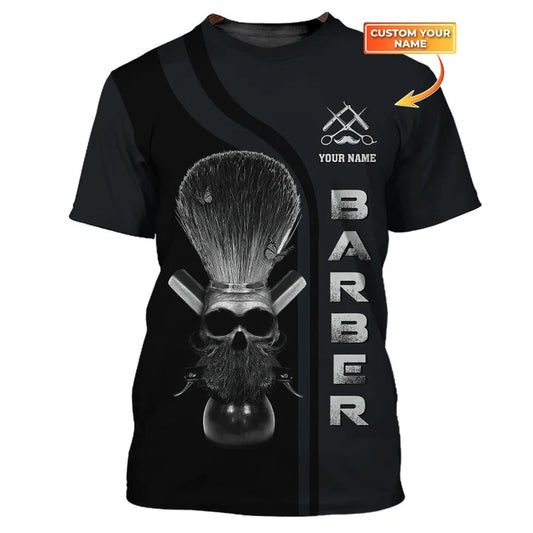 Barber Tools Personalized Name Skull 3D Shirt