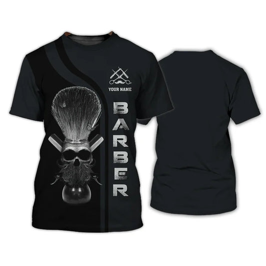 Barber Tools Personalized Name Skull 3D Shirt