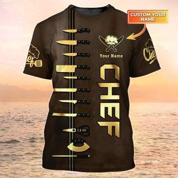 Joycorners Custom Chef T Shirt Chef Knives Brown & Gold