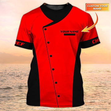 Joycorners Chef Cook T Shirts 3D Custom Name Chef Knives Red Shirt