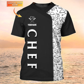 Joycorners Chef Clothing Chef Custom Tshirt Black & White Parttern Chef Uniforms