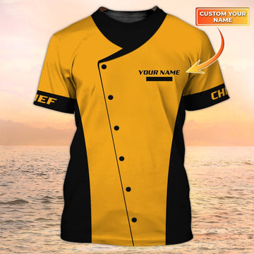 Joycorners Chef Cook T-shirt Custom Name Chef Knives Yellow Tee Shirt