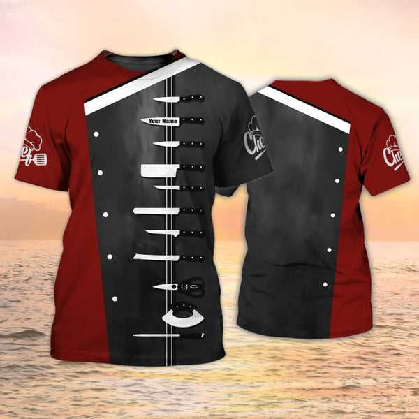 Joycorners Chef T Shirts Custom Cook Shirt Knives T Shirts Black & Red