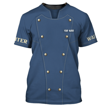 Joycorners Chef Personalized Tee Shirt Waiter Apparel Waiter Wear Cook Shirts Waiter Uniform Blue