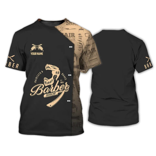 Barber Shop Black & Golden Personalized Name 3D Shirt
