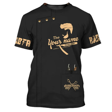 Golden Haircut & Shaves Barber Shop Personalized Name 3D Shirt