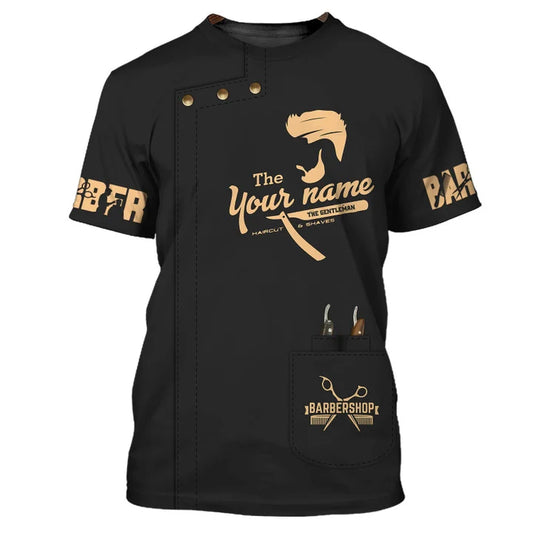 Golden Haircut & Shaves Barber Shop Personalized Name 3D Shirt