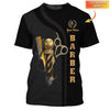Golden Haircut & Shaves Barber Shop Personalized Name 3D Shirt
