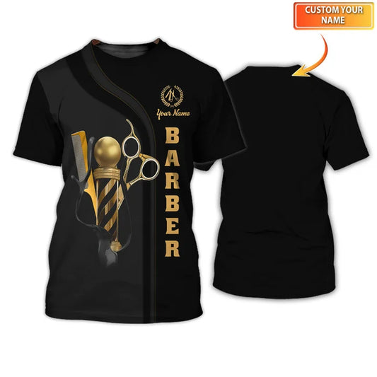 Golden Haircut & Shaves Barber Shop Personalized Name 3D Shirt